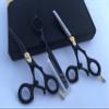 5.5" Professional Barber Razor Edge Powder Coated Hair Cutting and Texturizing Shears Scissors Black Straight Razor Student Teacher Kit Set+case Black view 1