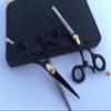 5.5" Professional Barber Razor Edge Powder Coated Hair Cutting and Texturizing Shears Scissors Black Straight Razor Student Teacher Kit Set+case Black view 3