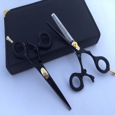 5.5" Professional Barber Razor Edge Powder Coated Hair Cutting and Texturizing Shears Scissors Black Kit Set+case Black