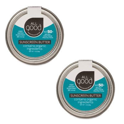 All Good Sunscreen - Zinc Oxide Sunscreen - Travel Size SPF 50+, Water Resistant for Face, Nose, Ears 1 oz (2-pack)