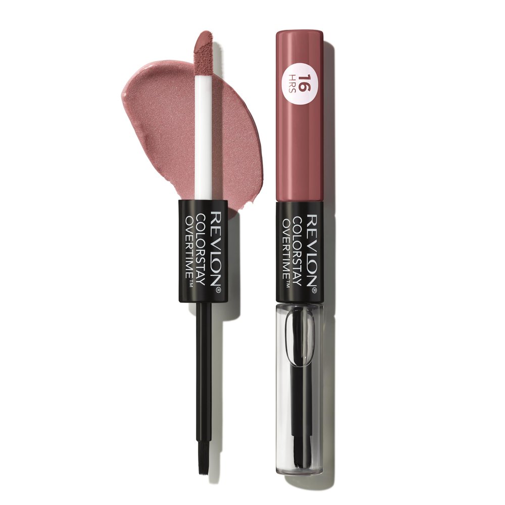 Revlon Liquid Lipstick with Clear Lip Gloss, ColorStay Overtime Lipcolor, Stocking Stuffer for Women, 320 Faithful Fawn, 0.07 fl oz