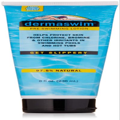 DERMASWIM Pre-Swim Lotion for Chlorine Protection  8 fl oz | 97.5% Natural & Paraben-Free | Vitamin-Enriched with Aloe & Green Tea | Shields & Moisturizes Skin Before Swimming in Pools or Hot Tubs
