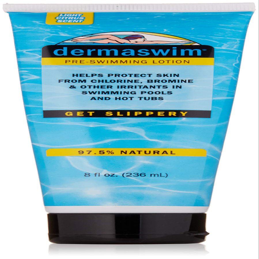 DERMASWIM Pre-Swim Lotion for Chlorine Protection  8 fl oz | 97.5% Natural & Paraben-Free | Vitamin-Enriched with Aloe & Green Tea | Shields & Moisturizes Skin Before Swimming in Pools or Hot Tubs