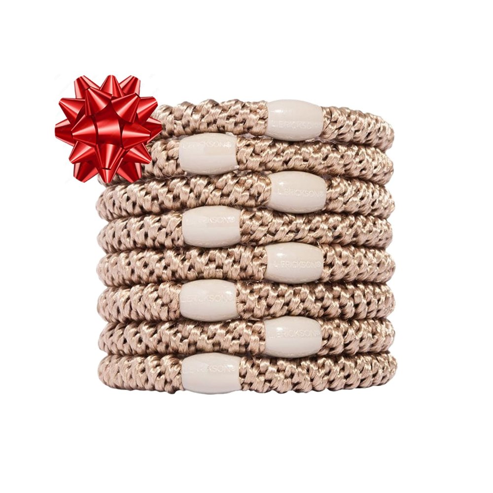 Blonde Hair Ties for Thick Hair, Grab & Go Ponytail Holders, 8 Pack, Camel, Thick No-Crease Bands with Strong Hold, Damage-Free Design, Warm Neutral Finish | L. Erickson