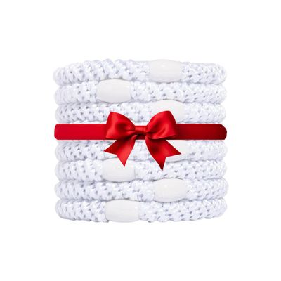 Bright White Hair Ties for Thick Hair, Grab & Go Ponytail Holders, 8 Pack, Thick No-Crease Bands with Strong Hold, Damage-Free Design, Crisp Clean Finish | L. Erickson