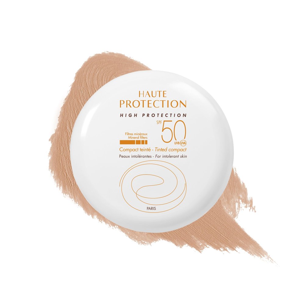 Avne High Protection Beige Tinted Compact, Broad Spectrum SPF 50+, UVA/UVB Blue Light Protection, Tinted sunscreen, 100% Mineral, Water Resistant, Non-Greasy, Fragrance-Free 0.35 Oz