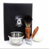 4 Pieces Men's Wooden Shaving Set. Set Includes Pure Black Badger Hair (No Blades Included) Soap & Bowl view 1