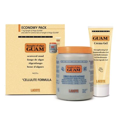 GUAM Seaweed Mud Convenience Economy Pack: Anti-cellulite Body Wrap 1KG + Strengthening Anti-cellulite Gel 250ml, Cellulite Remover Kit, Cellulite Treatment (Original Mud + Classic Gel)