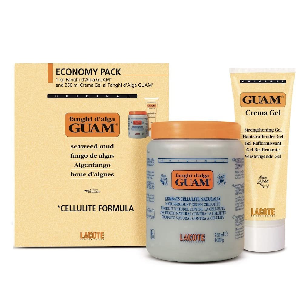 GUAM Seaweed Mud Convenience Economy Pack: Anti-cellulite Body Wrap 1KG + Strengthening Anti-cellulite Gel 250ml, Cellulite Remover Kit, Cellulite Treatment (Original Mud + Classic Gel)
