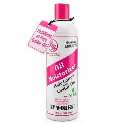 Bronner Bros Oil Moisturizer Hair Lotion with 10,000mg Castor Oil & Aloe Vera Lightweight & Non-Greasy Scalp & Hair Moisturizer for Conditioning & Protection For All Hair Types & Styles, 12 fl oz