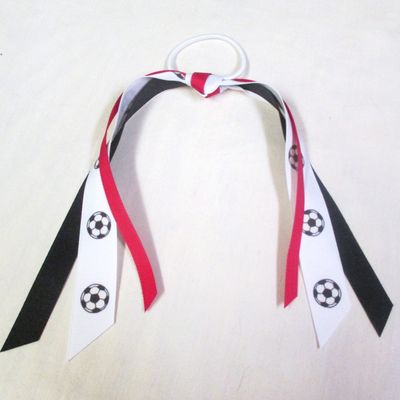 Sublimation Specialties Soccer Ribbon Scrunchie - Made in The USA, Black/Red
