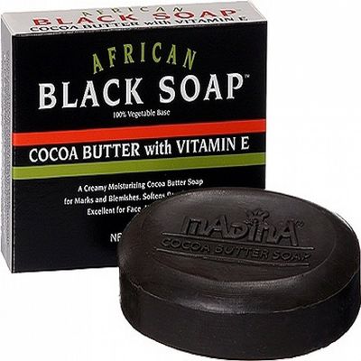 Madina African Black Soap Cocoa Butter with Vitamin E, 3.5 Oz (Pack of 2)