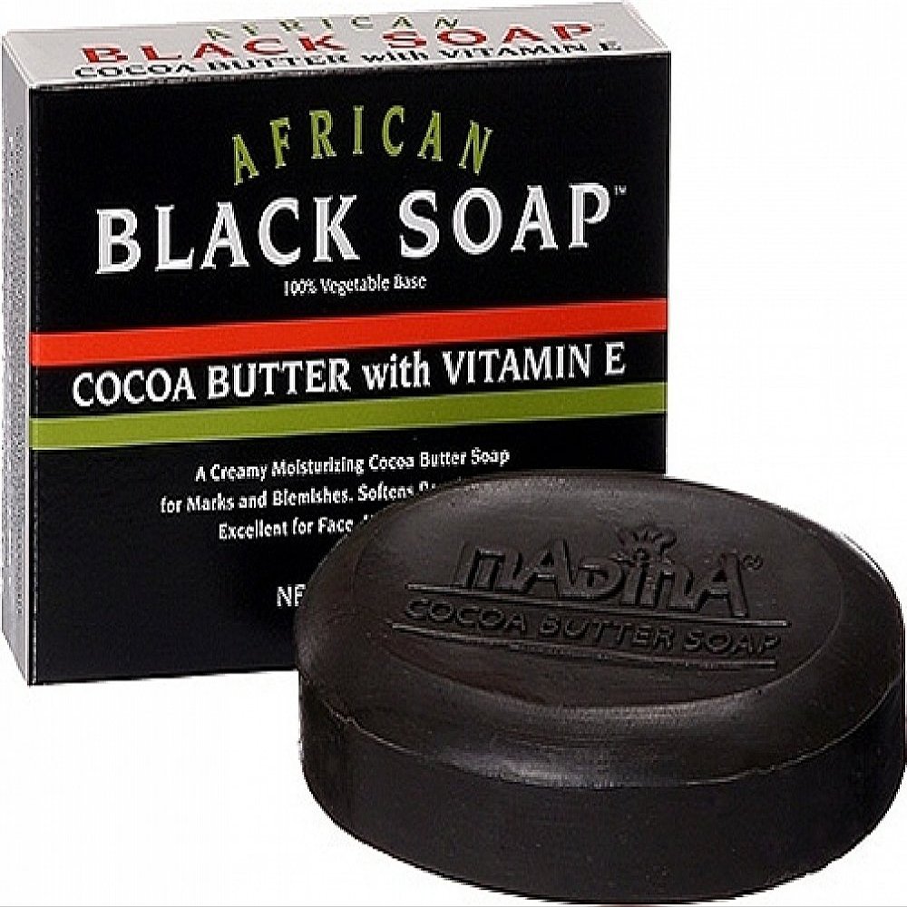 Madina African Black Soap Cocoa Butter with Vitamin E, 3.5 Oz (Pack of 2)