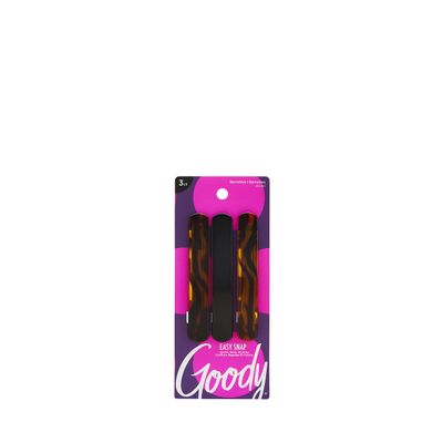 GOODY Classics Rounded Hair Barrette, Black & Tortoise, 3 Count