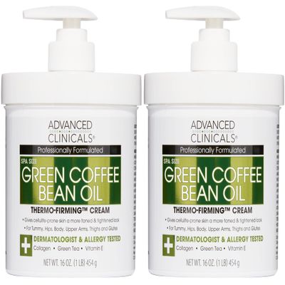 Advanced Clinicals Green Coffee Bean Thermo - Firming Body Lotion | Caffeine Infused Collagen Cream Moisturizer & Body Cream For Women, Stomach, Legs, & To Improve Look Of Textured Crepey Skin, 2pack