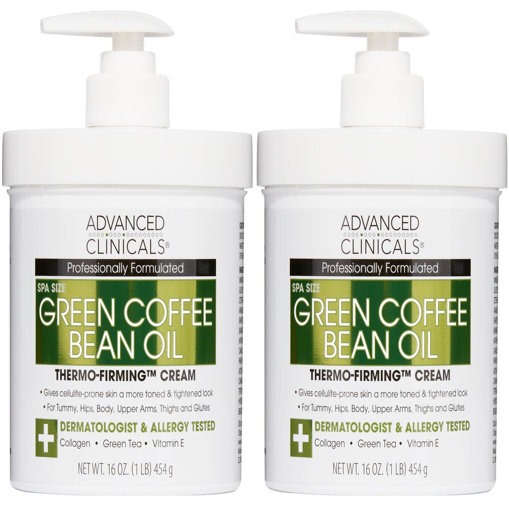 Advanced Clinicals Green Coffee Bean Thermo - Firming Body Lotion | Caffeine Infused Collagen Cream Moisturizer & Body Cream For Women, Stomach, Legs, & To Improve Look Of Textured Crepey Skin, 2pack