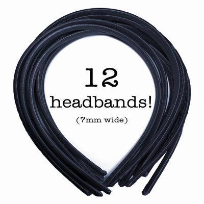 12 Skinny Satin Headbands - 7mm wide, solid color pack in Dark Gray