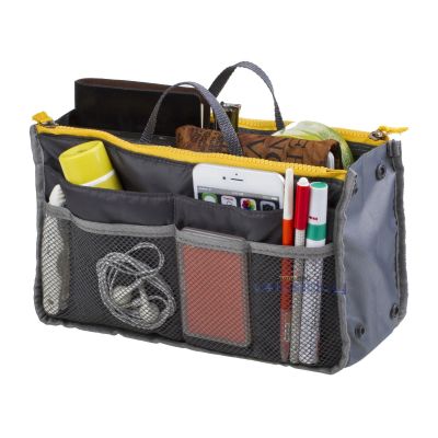 AnHuaPurse Organizer Insert Multi-function Cosmetic Storage Bag in Bag Handbag Travel Makeup Organizer Pockets (Yellow)