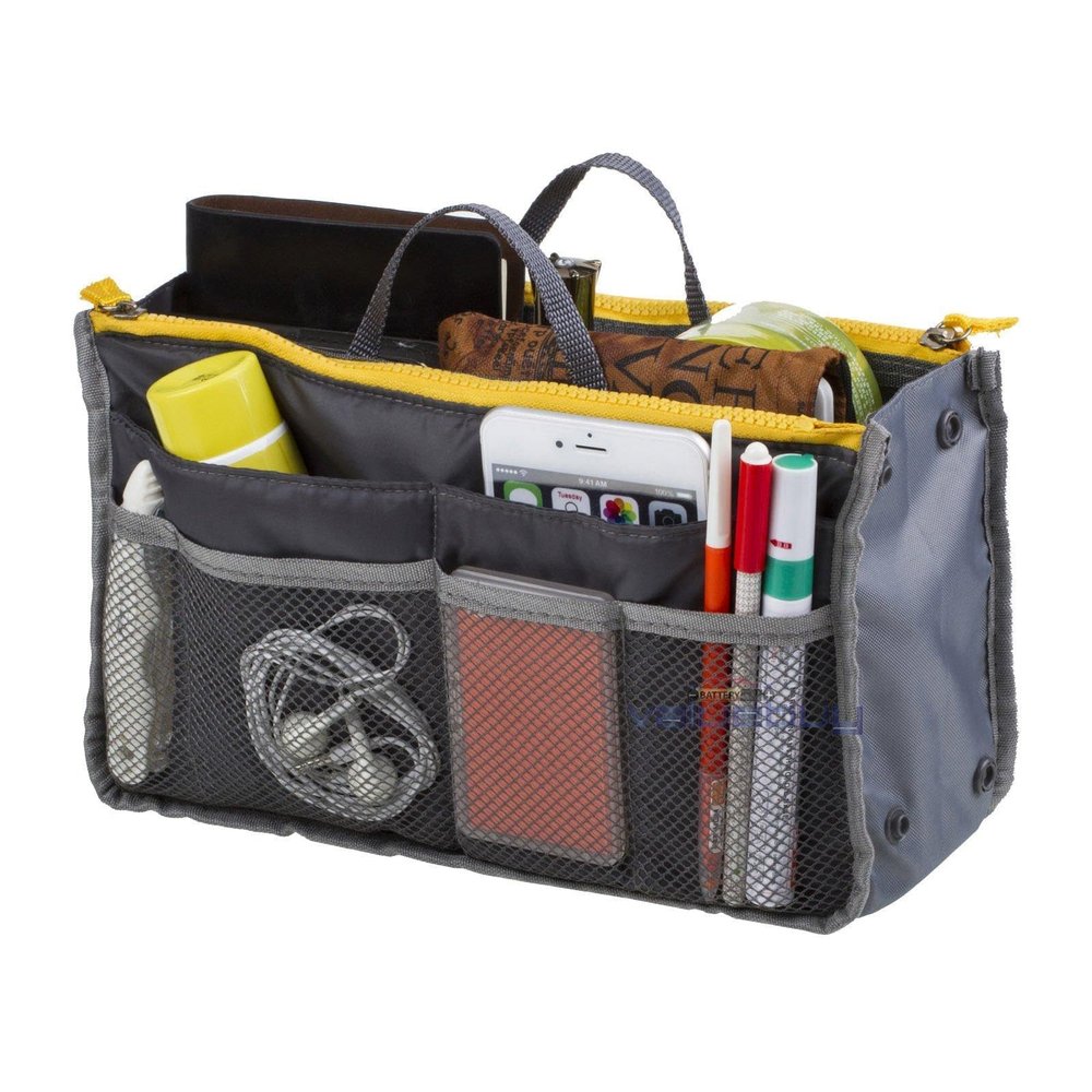 AnHuaPurse Organizer Insert Multi-function Cosmetic Storage Bag in Bag Handbag Travel Makeup Organizer Pockets (Yellow)