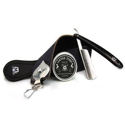Professional Barber Shaving Set Leather Strop with Strop Paste & Straight Cut Razor