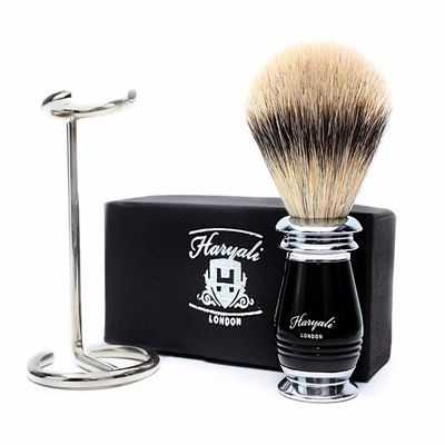Black Handle Men's Shaving Brush for Men Black Badger Hair Shaving Brush with Stand
