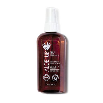 Aloe Up Light Tanning Oil With SPF 6 Sunscreen - Body and Face Tanning for Outdoor Sun - With Pure Aloe Vera Oil and Natural Oils - Absorbs Quickly - Reef Friendly - Fresh Tropical Scent - 4 Oz