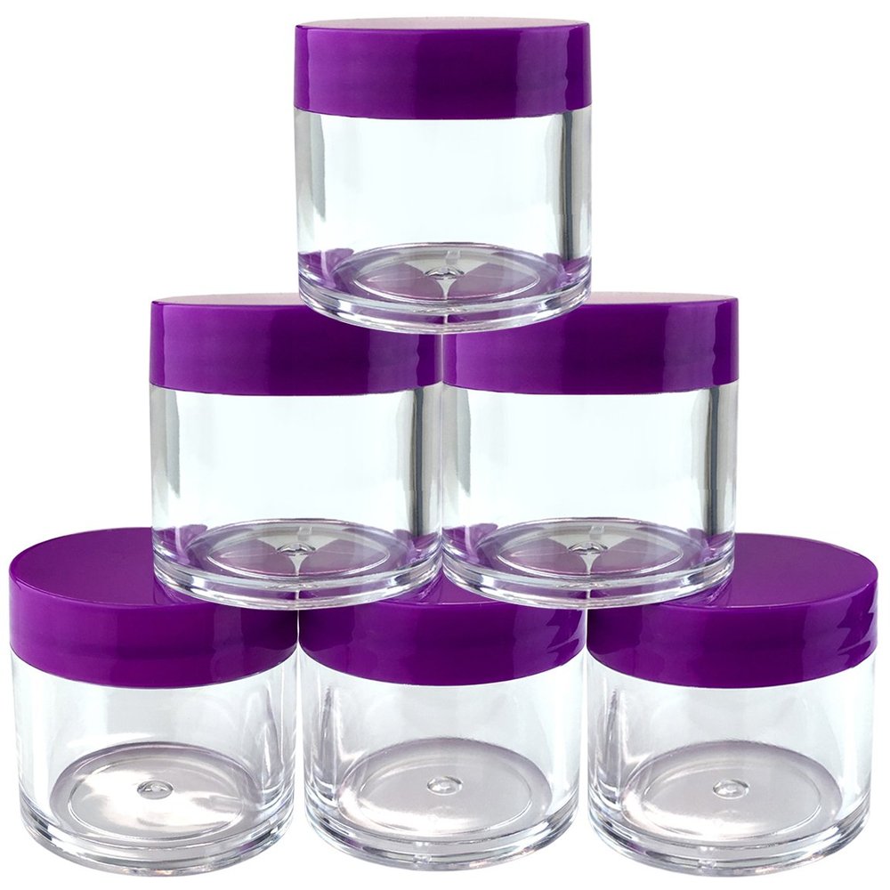 Beauticom 6 Piece 1 oz. USA Acrylic Round Clear Jars with Flat Top Lids for Creams, Lotions, Make Up, Cosmetics, Samples, Herbs, Ointments (6 Pieces Jars + Lids, PURPLE)