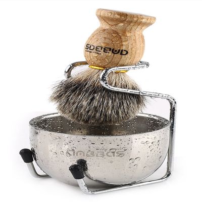 Anbbas Badger Hair Shaving Brush with Wooden Handle Stainless Steel Shaving Stand and Shaving Soap Bowl for Men Wet Shave