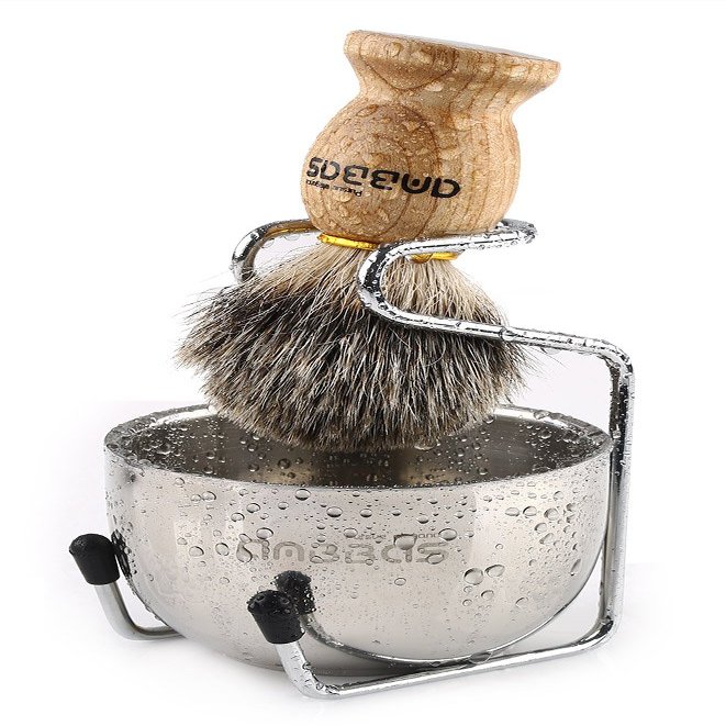 Anbbas Badger Hair Shaving Brush with Wooden Handle Stainless Steel Shaving Stand and Shaving Soap Bowl for Men Wet Shave