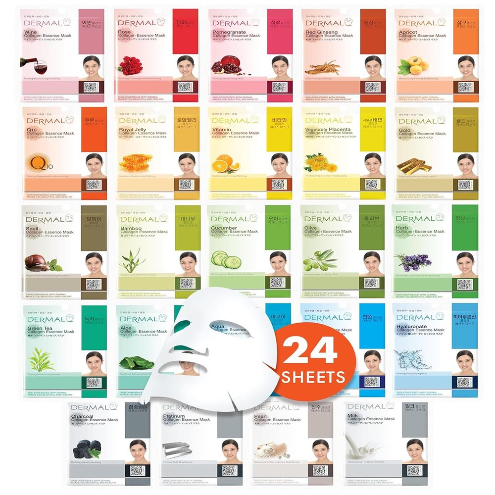 DERMAL 24 Combo Pack Made in Korea Facial Mask  20+ Years of K-Beauty Experience, Premium Quality Korean Sheet Masks for Daily Skincare Routine