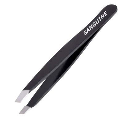 Sanguine Eyebrow Hair Tweezers - Slant Tip - Professional Tweezers (Deep Black)