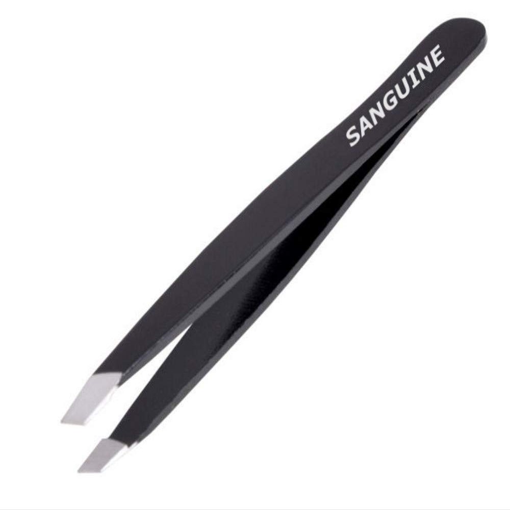 Sanguine Eyebrow Hair Tweezers - Slant Tip - Professional Tweezers (Deep Black)