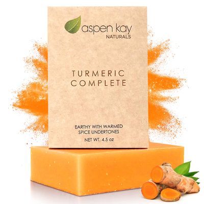 Aspen Kay Naturals Turmeric Soap for Face & Body - With Organic Shea Butter, Chamomile & Calendula - Gentle Turmeric Face Wash, All Skin Types, Made in USA 4.5 oz Bar