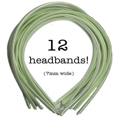 12pc Skinny Satin Headbands - 7mm wide, solid color packs (Mint Green)