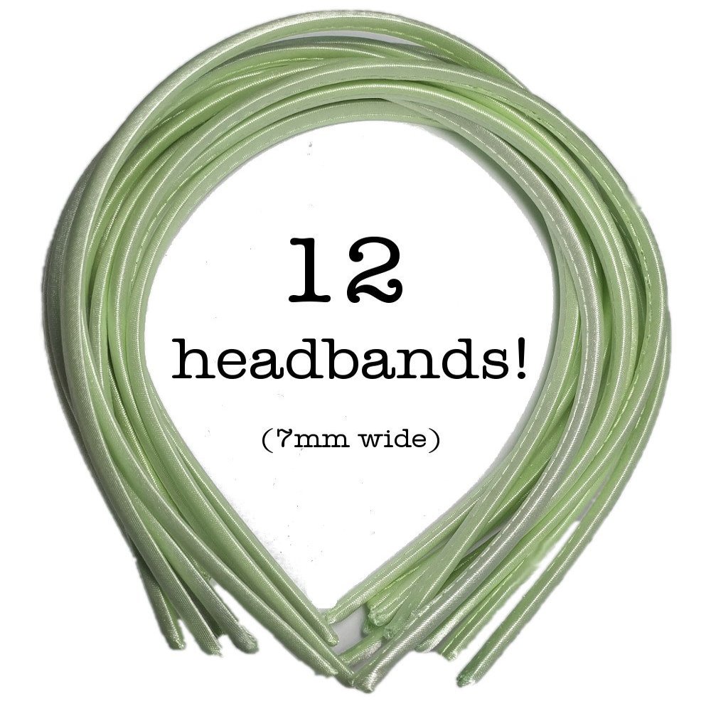12pc Skinny Satin Headbands - 7mm wide, solid color packs (Mint Green)