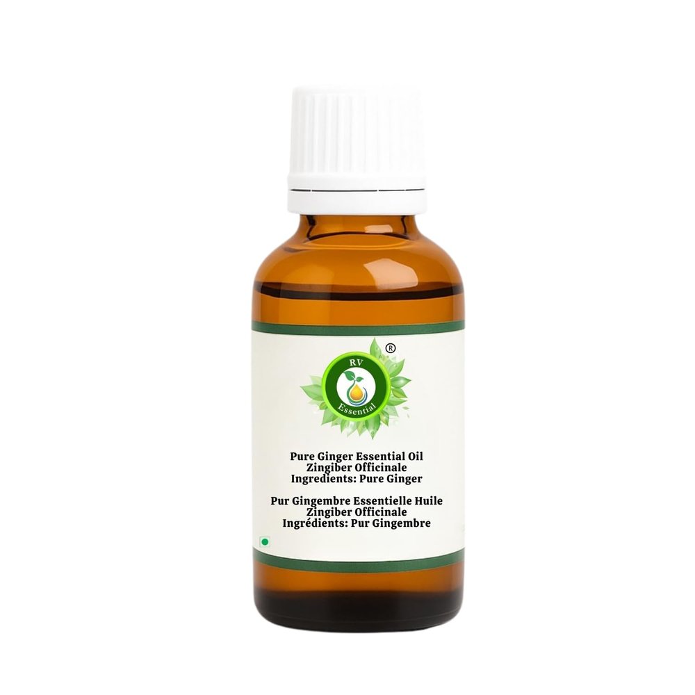 R V Essential Pure Ginger Essential Oil 15ml (0.507oz)- Zingiber Officinale (100% Pure and Natural Therapeutic Grade)