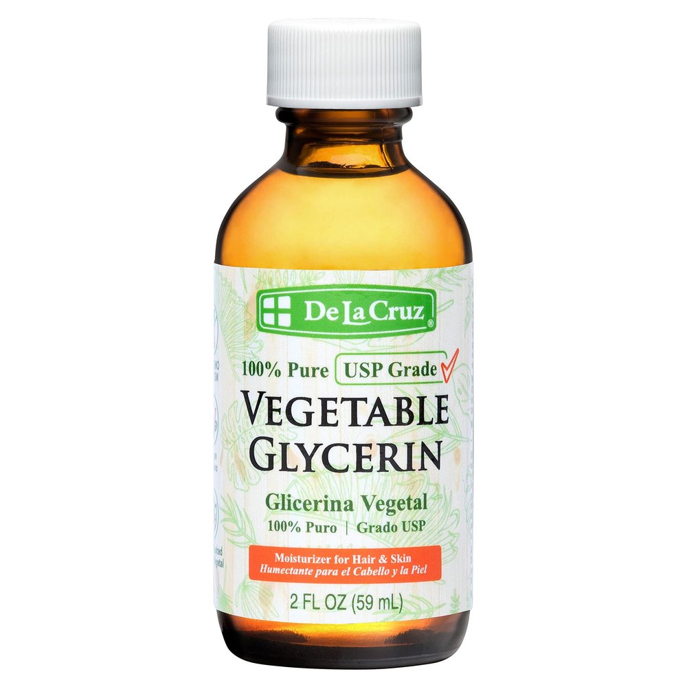 De La Cruz Vegetable Glycerin, Glass Bottle, 100% Pure Liquid Glycerine USP Grade for Hair, Skin and DIY Projects, 2 FL. OZ.