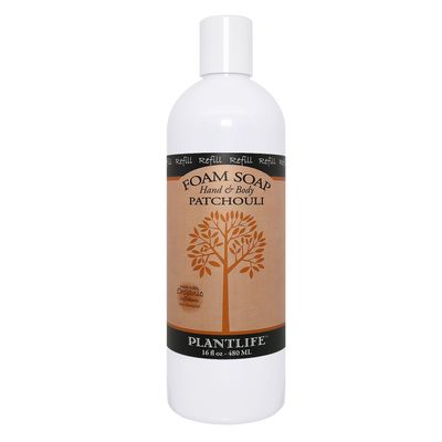 Plantlife Patchouli Foam Soap Refill - Moisturizing Plant Based Foam Soap for All Skin Types - Ideal as a Hand & Body wash, Shaving Cream, & Foaming Fun for Kids - Made in California 16 oz