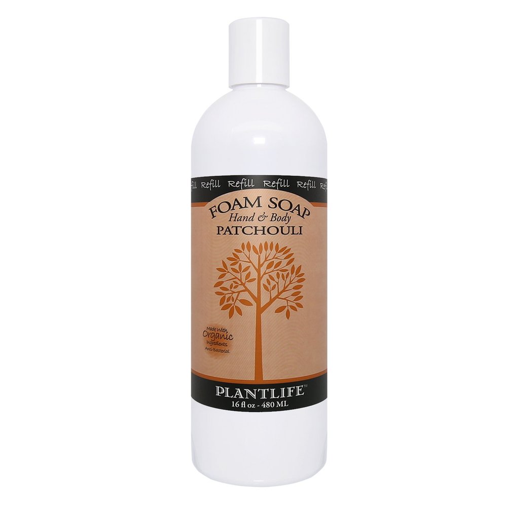 Plantlife Patchouli Foam Soap Refill - Moisturizing Plant Based Foam Soap for All Skin Types - Ideal as a Hand & Body wash, Shaving Cream, & Foaming Fun for Kids - Made in California 16 oz