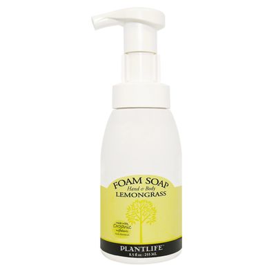 Plantlife Lemongrass Foam Soap - Gentle, Moisturizing, Plant-based Foam Soap for All Skin Types - For use as a Hand & Body wash, Shaving Cream, and Foaming Fun for Kids - Made in California 8.5 oz