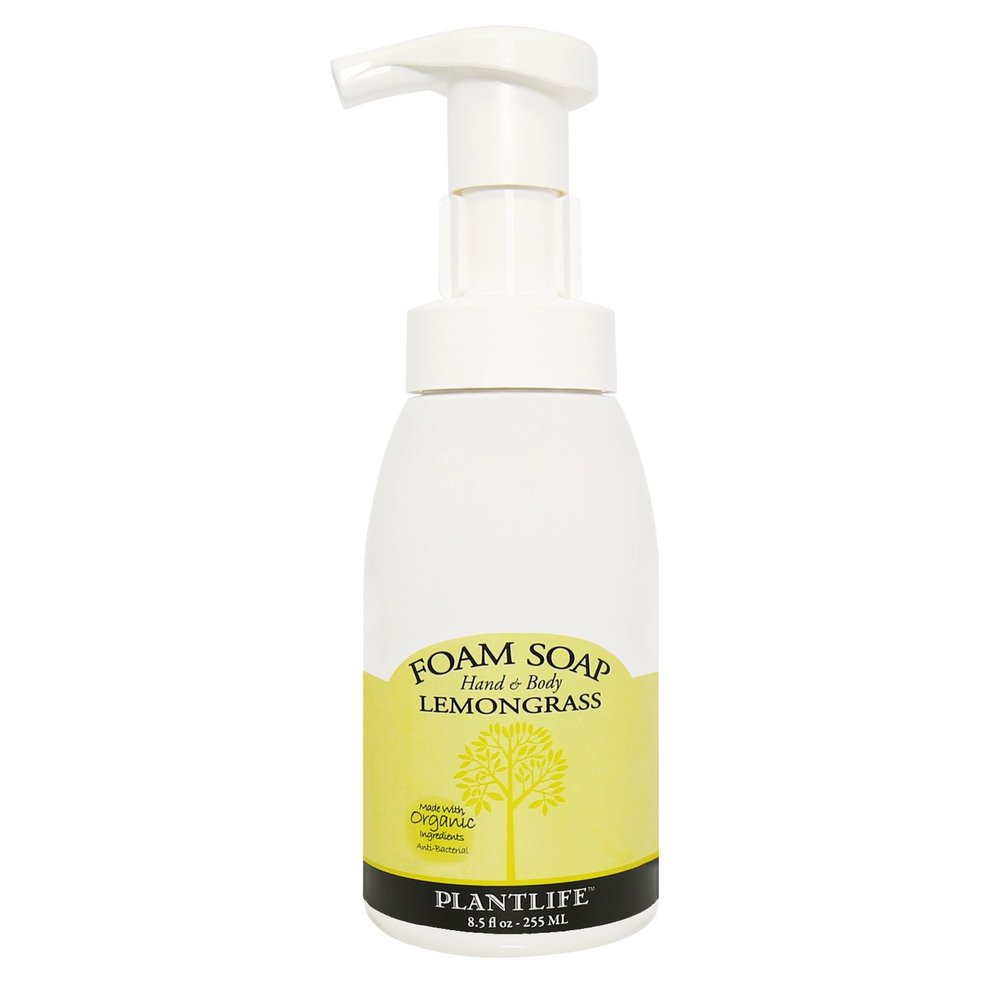 Plantlife Lemongrass Foam Soap - Gentle, Moisturizing, Plant-based Foam Soap for All Skin Types - For use as a Hand & Body wash, Shaving Cream, and Foaming Fun for Kids - Made in California 8.5 oz
