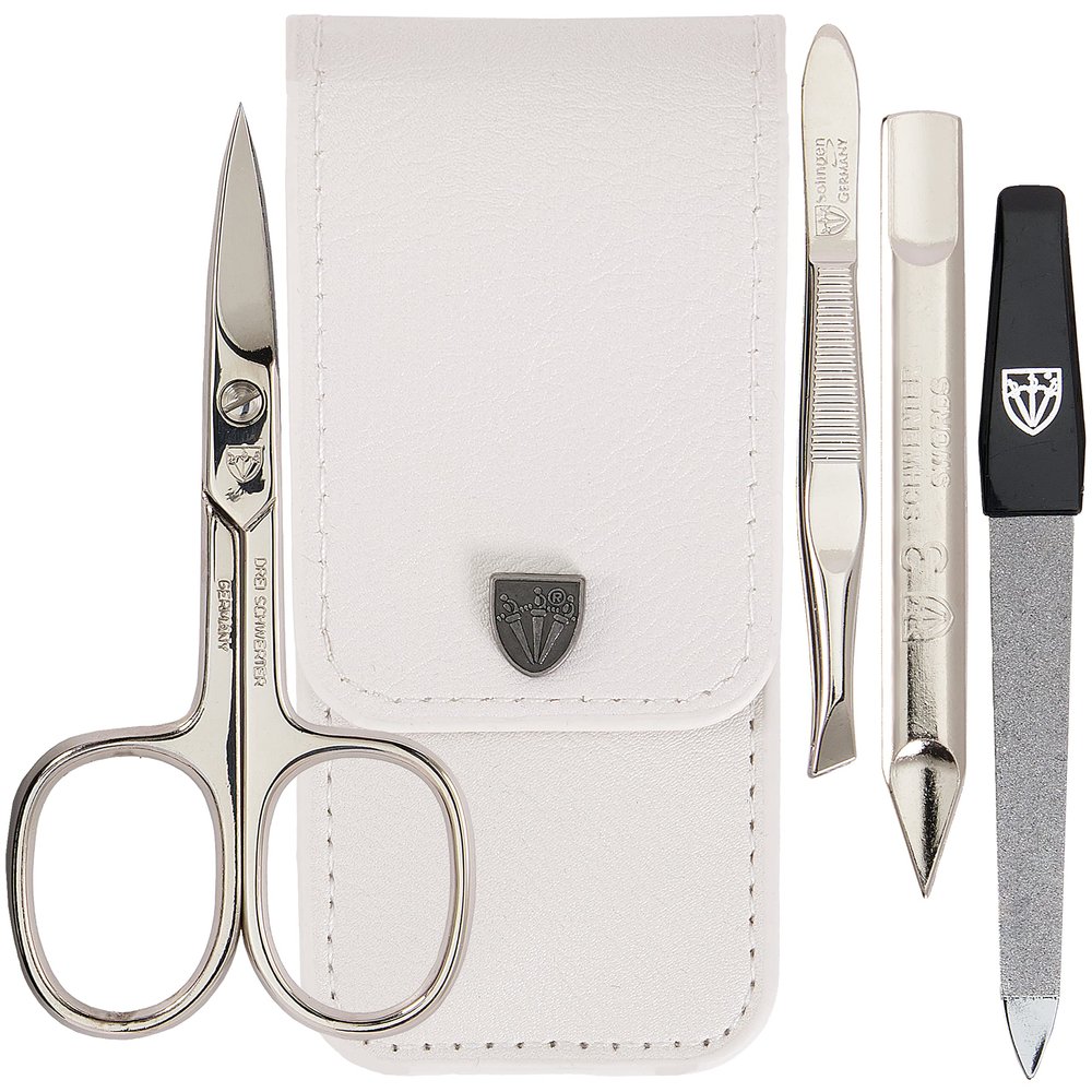3 Swords Germany - brand quality 3 piece manicure pedicure grooming kit set for professional finger & toe nail care scissors tool genuine leather case in gift box, Made in Solingen Germany (02655)