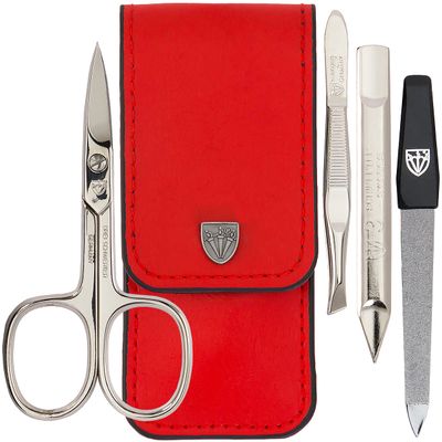 3 Swords Germany - brand quality 3 piece manicure pedicure grooming kit set for professional finger & toe nail care scissors tool genuine leather case in gift box, Made in Solingen Germany (02662)
