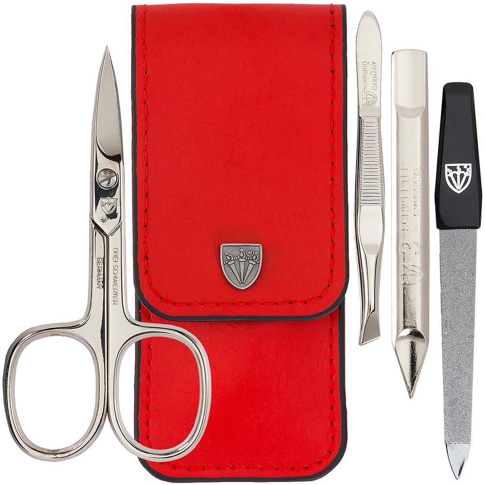 3 Swords Germany - brand quality 3 piece manicure pedicure grooming kit set for professional finger & toe nail care scissors tool genuine leather case in gift box, Made in Solingen Germany (02662)