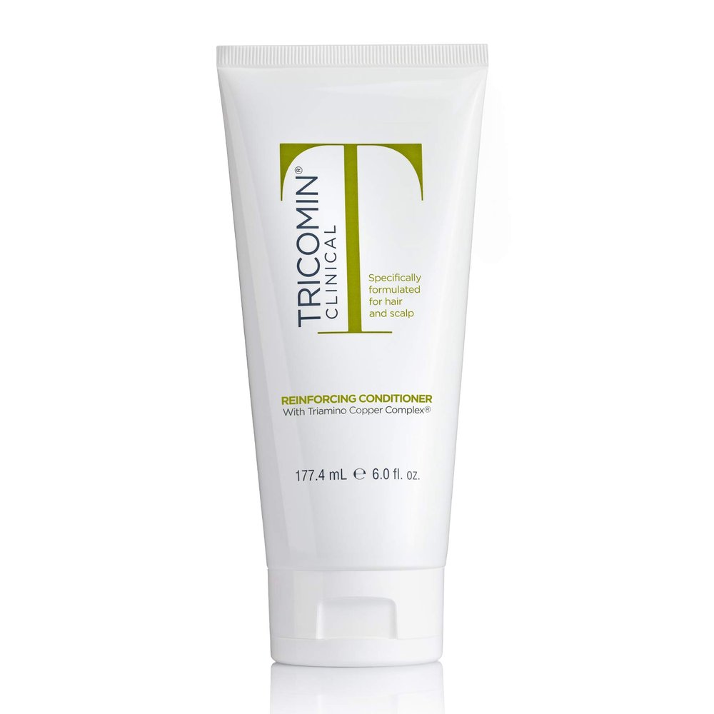 NEOVA Tricomin Reinforcing Conditioner- moisture-rich formula. Reinforce and strengthen hair to minimize strand breakage and split ends