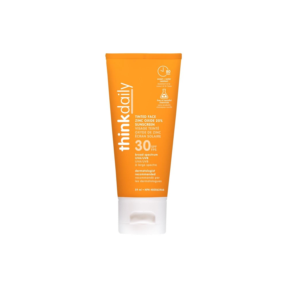 Thinkdaily SPF 30 Tinted Sunscreen for Face with Zinc Oxide, 2 Oz Safe, Natural, Water Resistant Reef Safe Sunscreen, All Skin Tones, Broad Spectrum UVA/UVB Sun Screen for Sun Protection