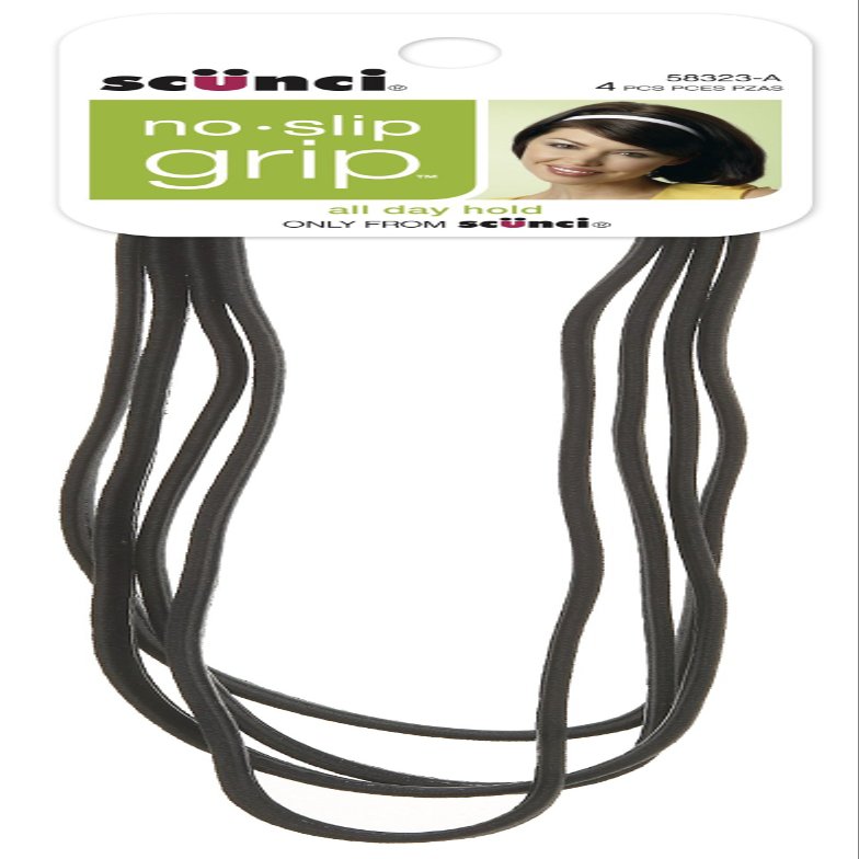 Scunci No-slip Grip Flat Black Headwraps, 9mm, (Pack of 4)