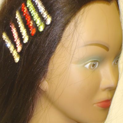 Set of Six Multi Color and Sparkling Crystals Hair Clips for