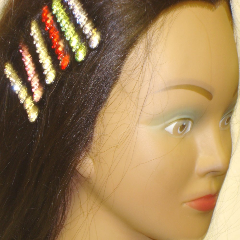 Set of Six Multi Color and Sparkling Crystals Hair Clips for