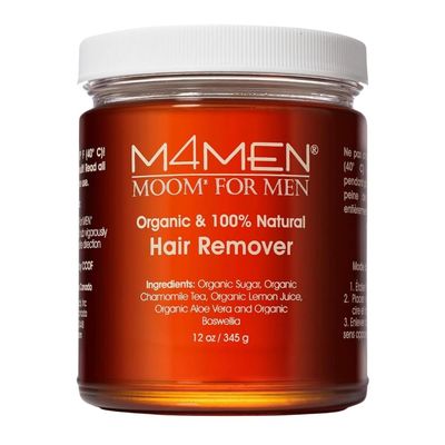 MOOM Organic Hair Removal Sugar Wax for Men with Aloe Vera & Chamomile  Soft Wax for Sensitive Skin & Men Hair - Perfect for Back, Chest, Eyebrow & Body - 12 oz Jar (Strips & Sticks NOT Included)